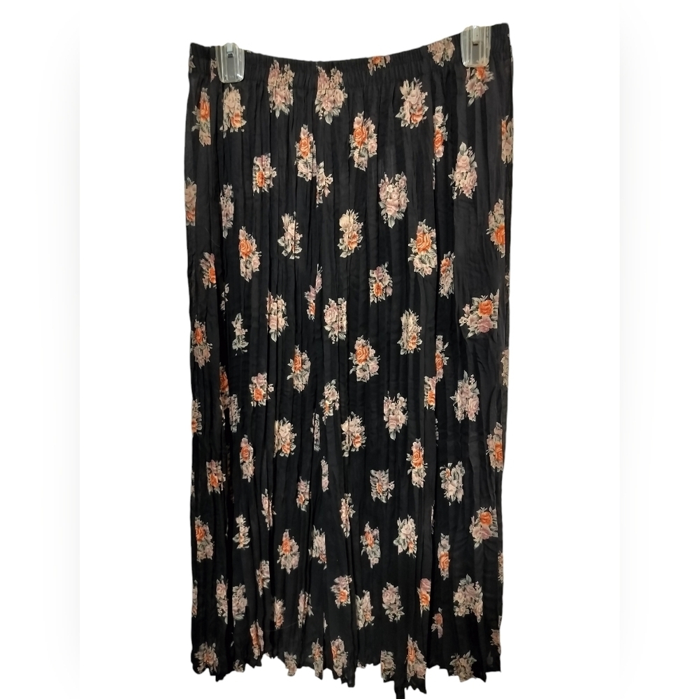 SK113 ) Sharon Anthony Multicolor Semi Sheer Floral Crinkle Pullon Skirt Plus 1X